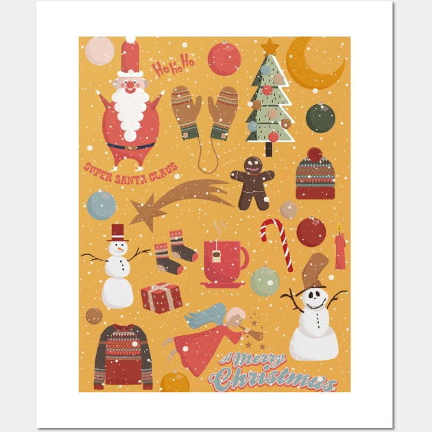 Cute Christmas Postcards - Cute Christmas Illustration - christmas cookies illustration Wall Art by Boogosh